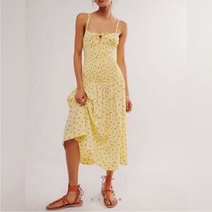 NEW FREE PEOPLE STRAWBERRY LEMON COMBO LAVENDER DAZE SMOCKED MIDI DRESS